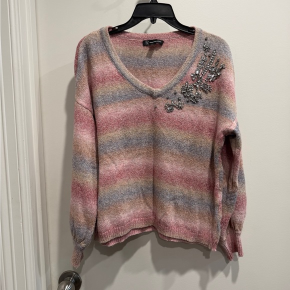 INC International Concepts Multicolor V-Neck Sweater with Embellishments. - Picture 1 of 6